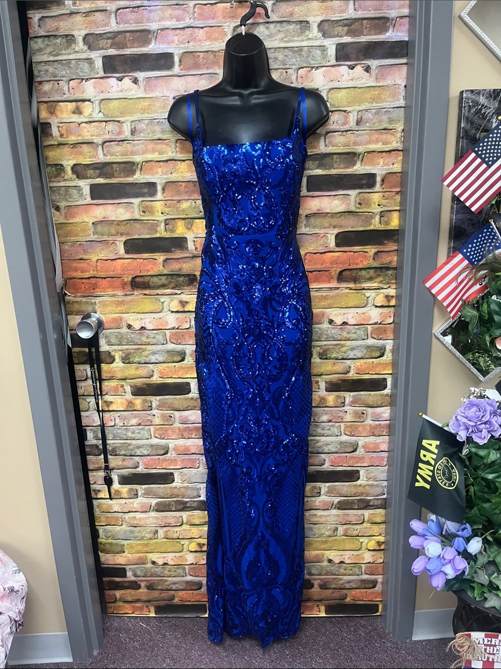 B. Smart Royal Blue Sequin Maxi Dress with Spaghetti Straps